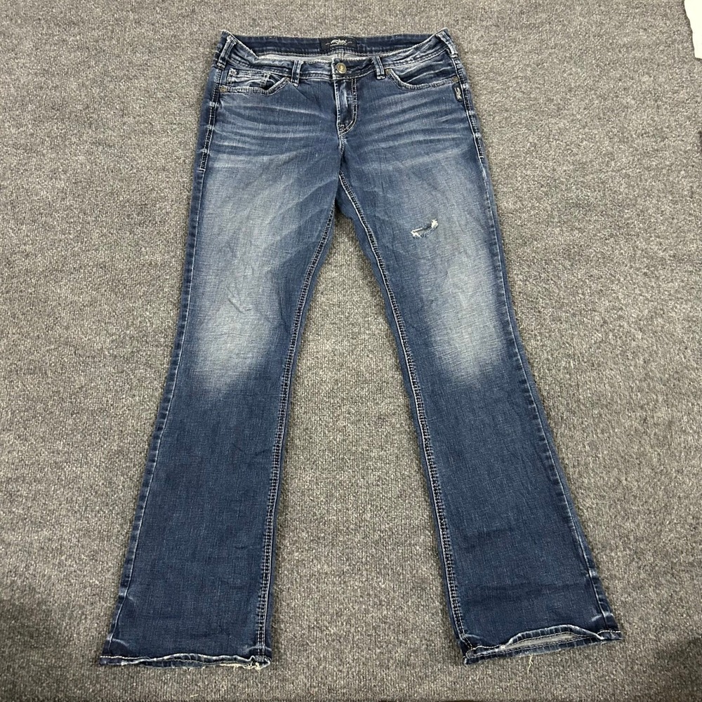 Silver Jeans Co Jeans Womens 31x31 Suki Mid Bootcut Medium Wash Distressed Denim